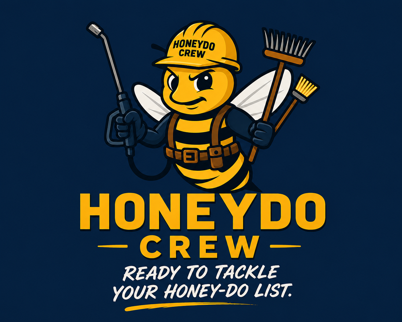 HoneyDo Crew bee carrying tools. Ready to tackle your honey-do list.